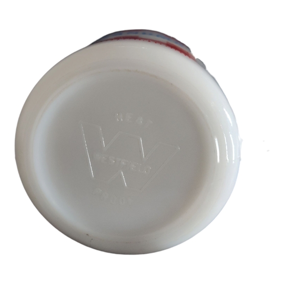 Vintage Milk Glass Grandma Mug Red Gingham Check Pattern – Retro Coffee Cup - Picture 4 of 4